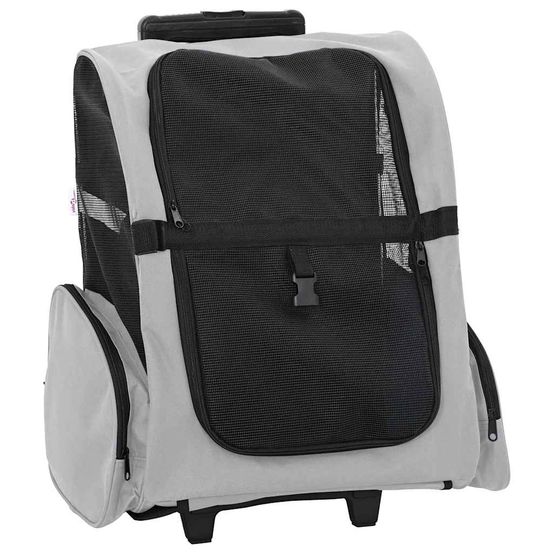 Chariot de transport 3 en 1 tissu oxford pour chien et chat voyage gris