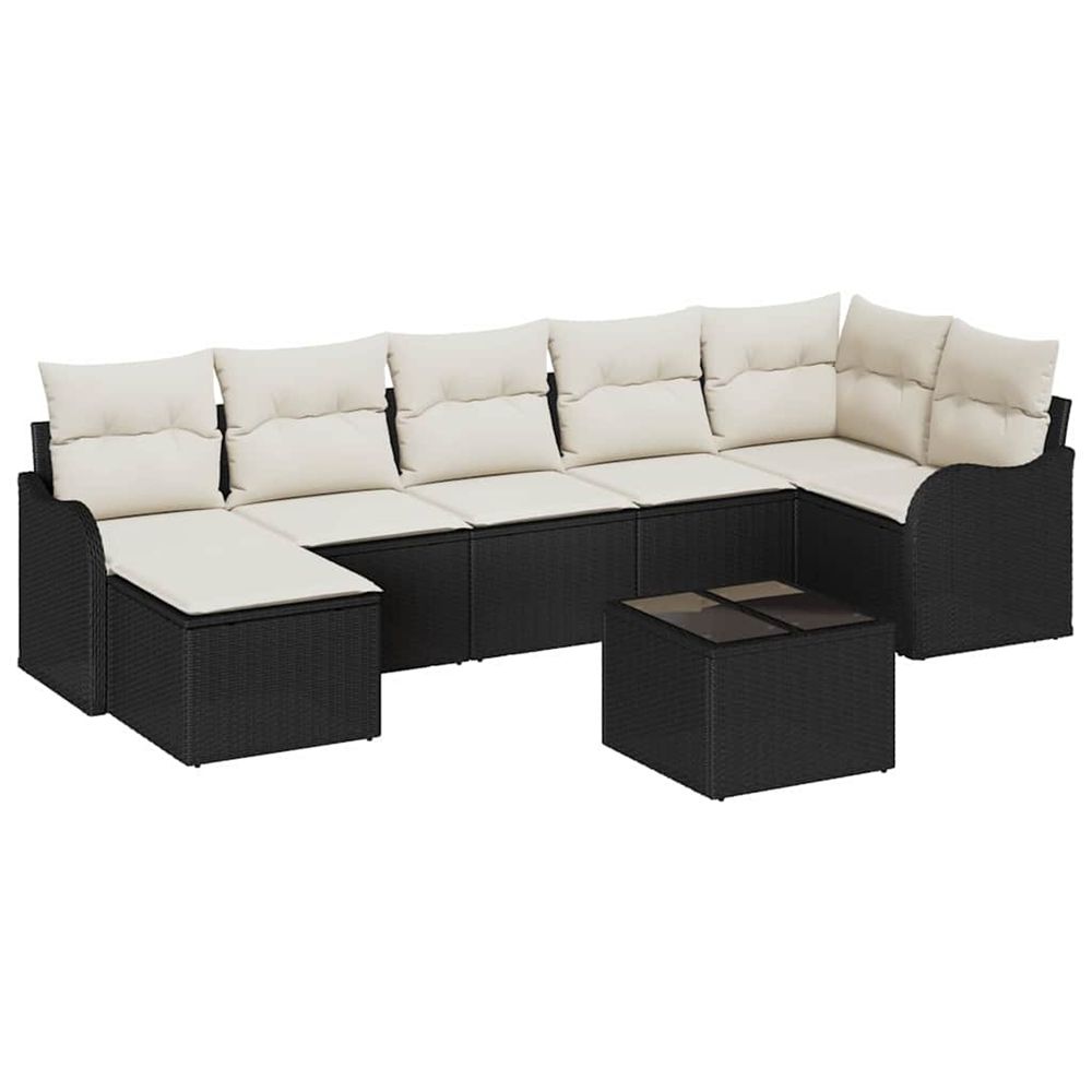 Ensemble de canapé de jardin 8 pc noir et blanc polyrotin