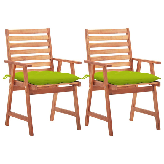 Chaises à manger d'extérieur lot de 2 et coussins acacia massif