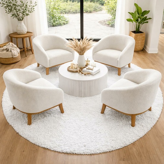 Tapis poils longs shaggy ø200cm rond tissé crème motif uni uni l