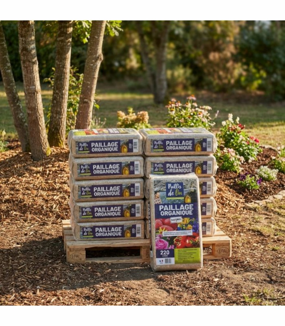 Paillis de lin, organique et naturelle pour jardins potagers, 10 balles de 220l - f-pai058-10x220