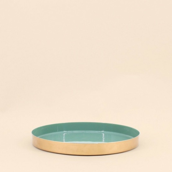 Plateau rond vert, doré 20cm, laob