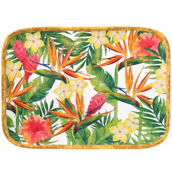 Grand plateau - motif fleurs exotiques - mélamine 45 cm x 32 cm
