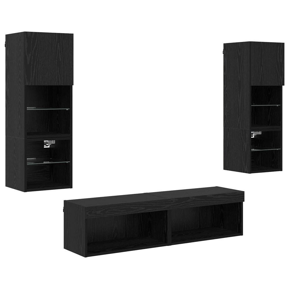 Unité murale de tv 6 pc chêne noir bois d'ingénierie