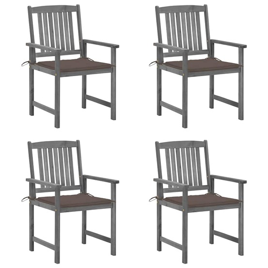 Chaises de jardin et coussins lot de 4 gris bois acacia massif