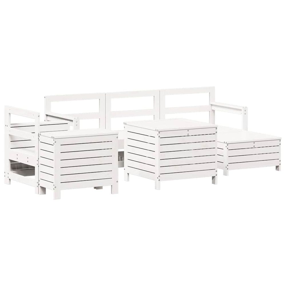 Salon de jardin 7 pcs blanc bois de pin massif