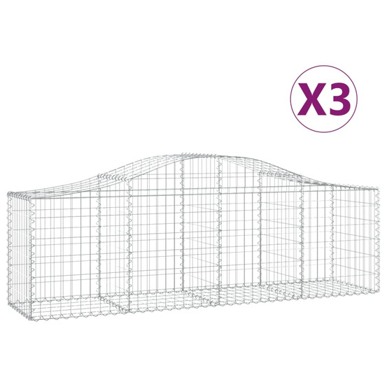 Paniers à gabions arqués 3 pcs 200x50x60/80 cm fer galvanisé