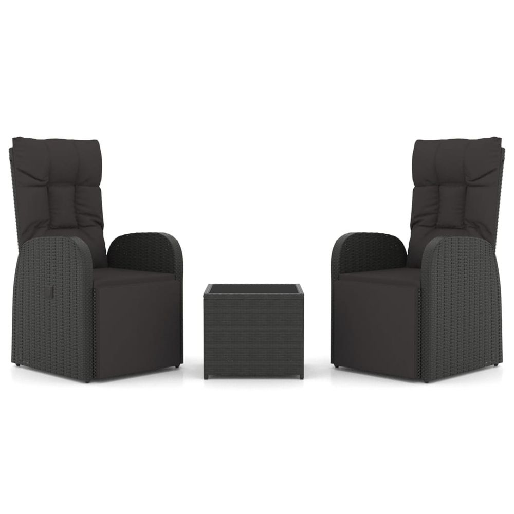 Ensemble de salon de jardin 3 pcs noir poly rotin et acier