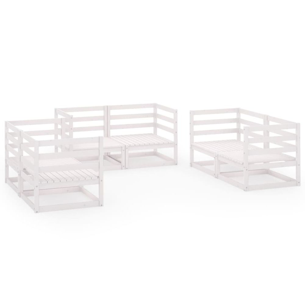 Salon de jardin 6 pcs blanc bois de pin massif