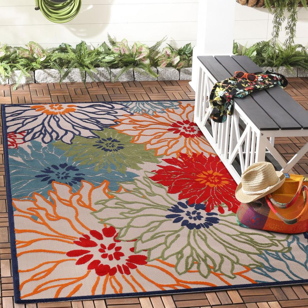 Tapis extérieur 160x230 tissé kilim bleu et beige chimeka