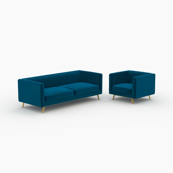 Gatsby-ensemble canapé et fauteuil en velours bleu 3 places