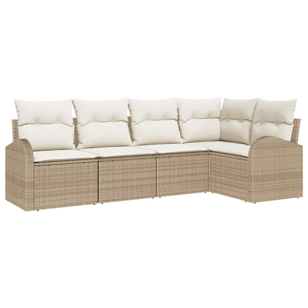 Ensemble de canapés avec coussin 5 pcs beige et blanc polyrotin