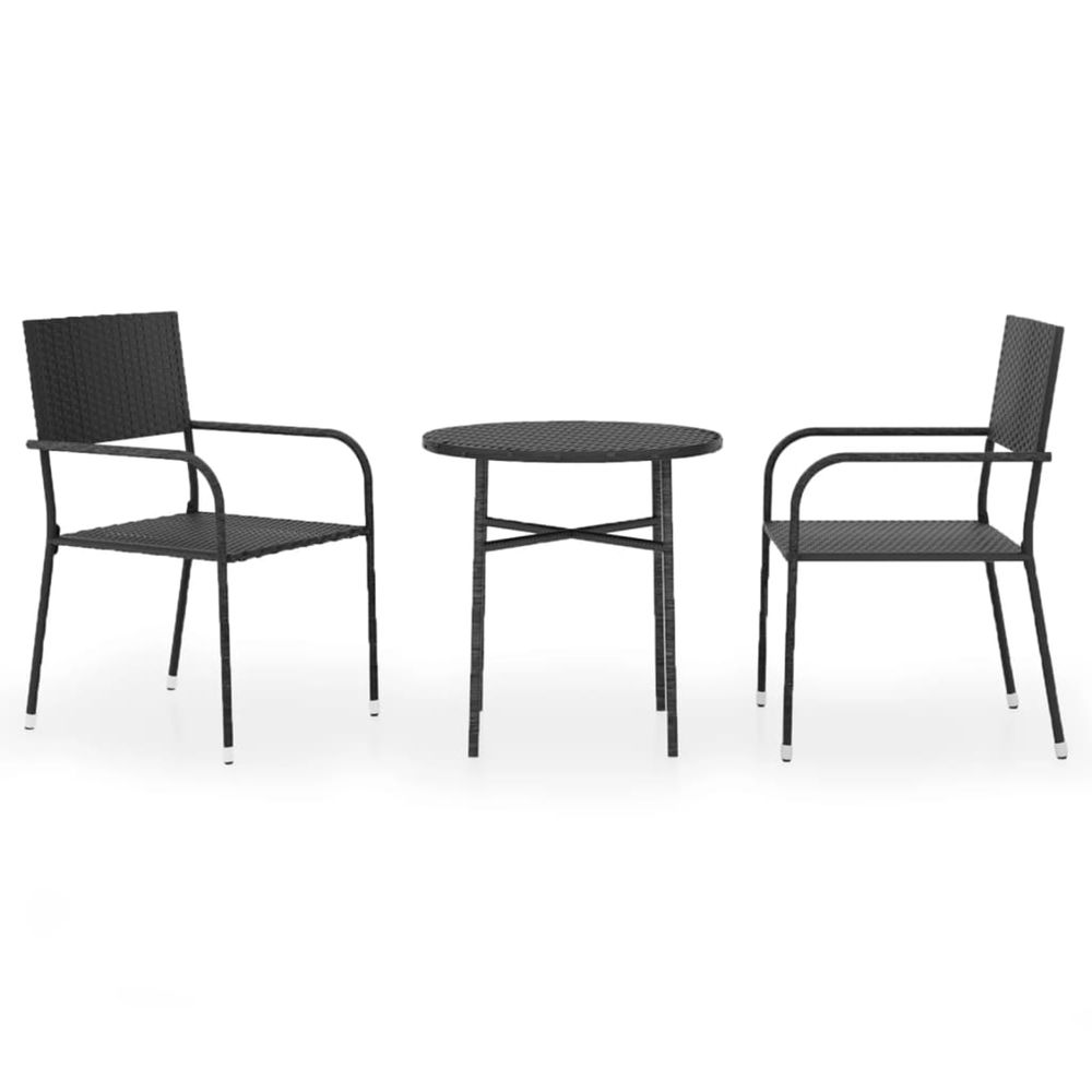 Ensemble à manger de jardin 3 pcs résine tressée noir