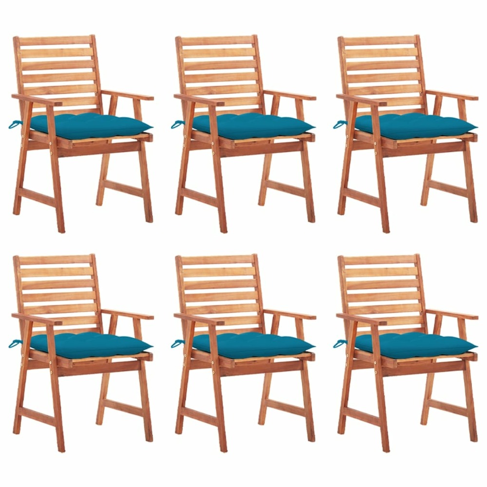 Chaises à dîner d'extérieur 6 pcs avec coussins acacia massif