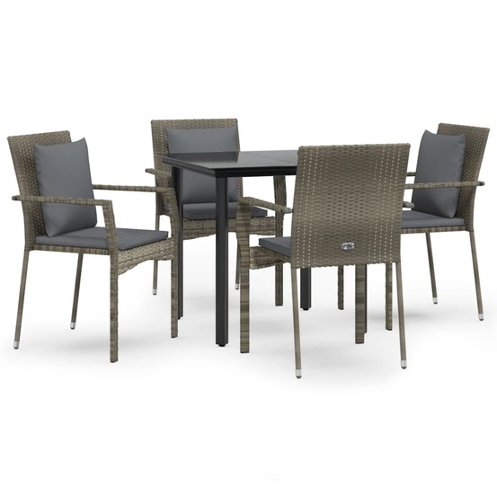 Ensemble à manger de jardin coussins 5 pcs noir et gris