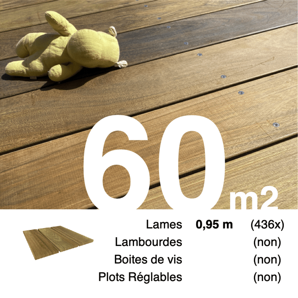 Lames de terrasse bois exotique ipé 21 x 145 mm • longueur 0,95 m • classe 5 • lot pour 60 m²