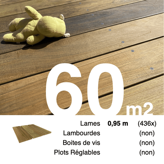 Lames de terrasse bois exotique ipé 21 x 145 mm • longueur 0,95 m • classe 5 • lot pour 60 m²