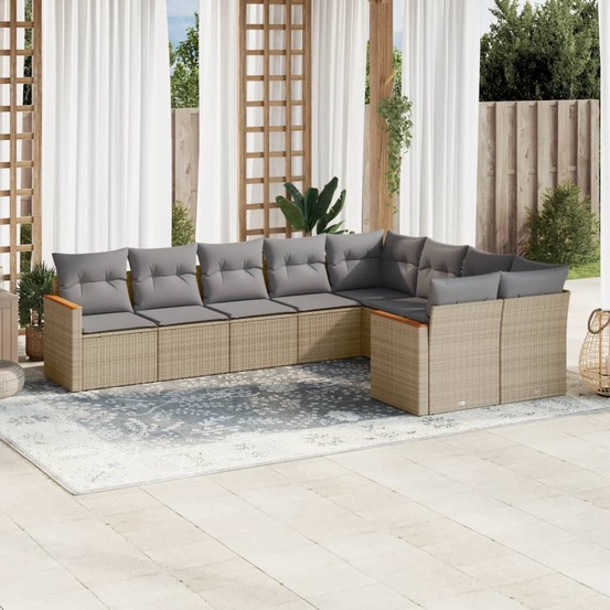 Salon de jardin avec coussins 9pcs mélange beige résine tressée
