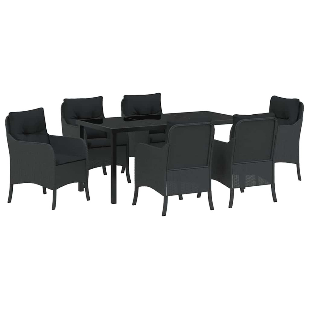Ensemble de salle à manger pour jardin 7 pcs noir polyrotin