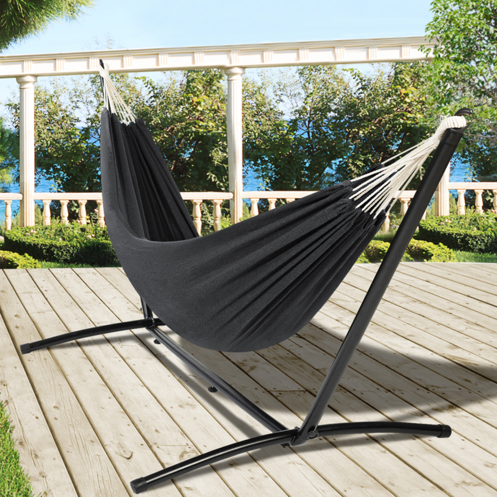 Hamac avec support métal noir et toile gris anthracite