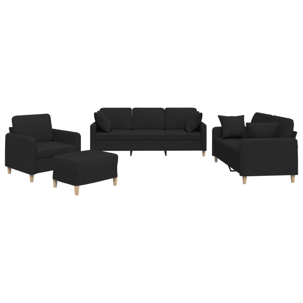 Ensemble de canapés 4 pcs avec coussins noir tissu