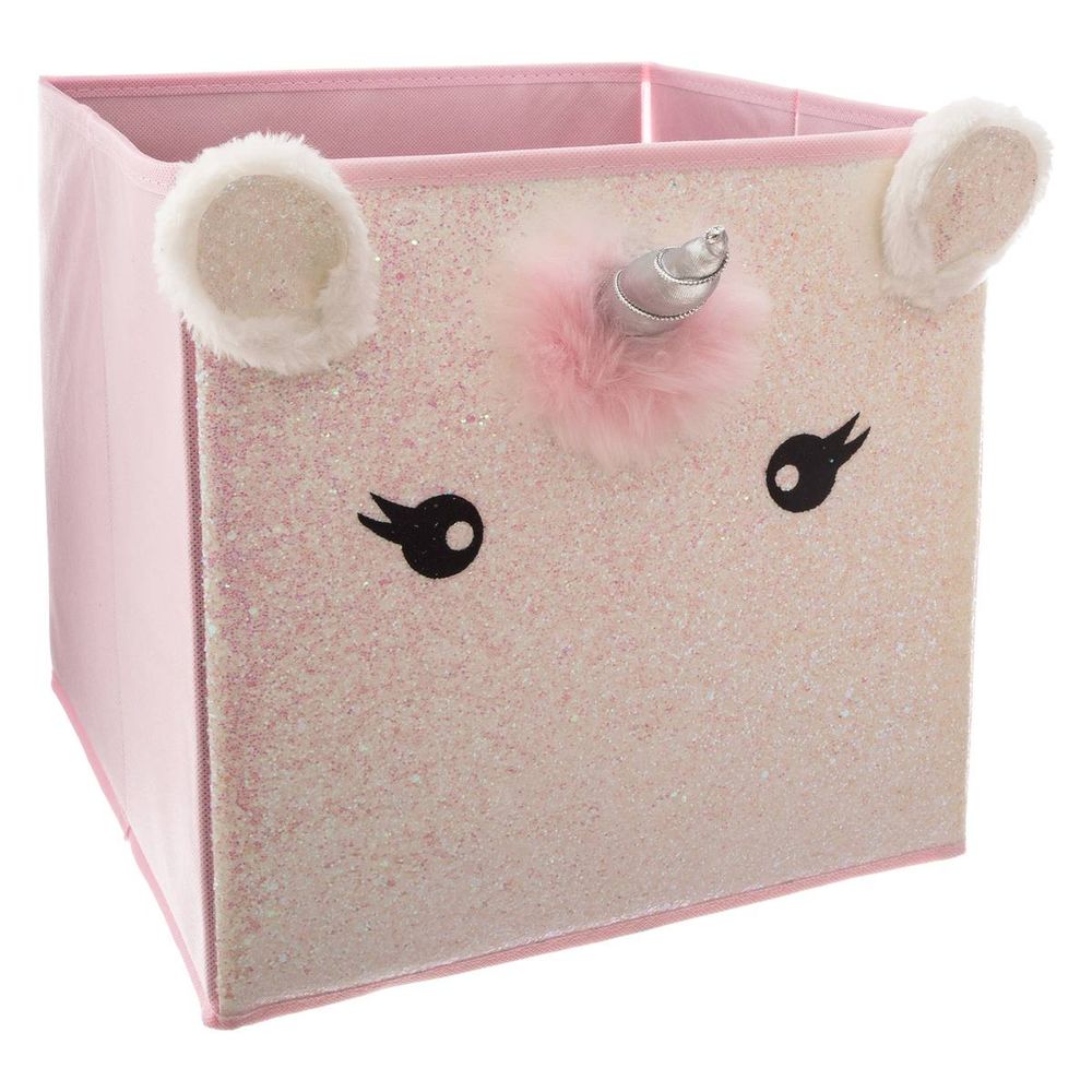 Bac de rangement licorne rose 29x29cm