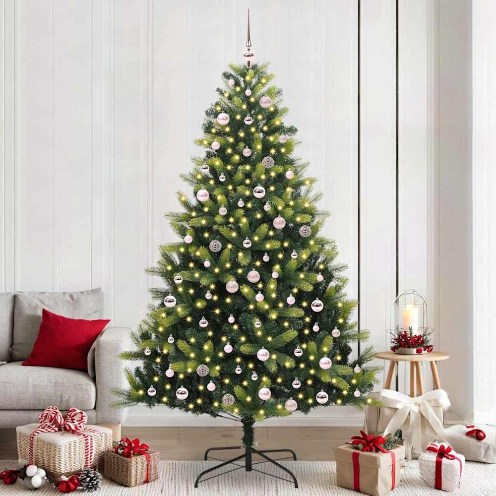 Sapin de noël artificiel 240cm pour intérieur, pack fêtes avec 300 led et 120 boules