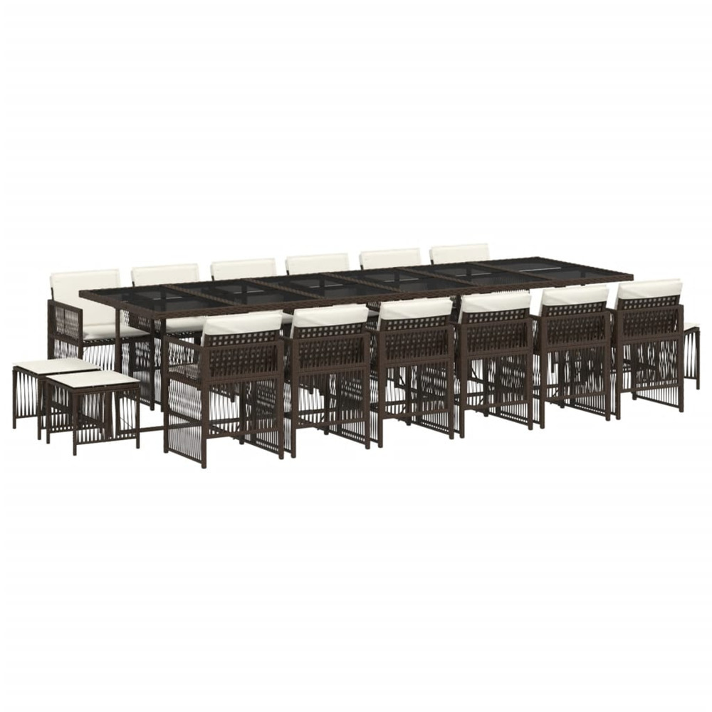 Ensemble à manger de jardin et coussins 17 pcs marron rotin