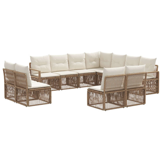 Ensemble de canapé de jardin 11 pcs beige polyrotin