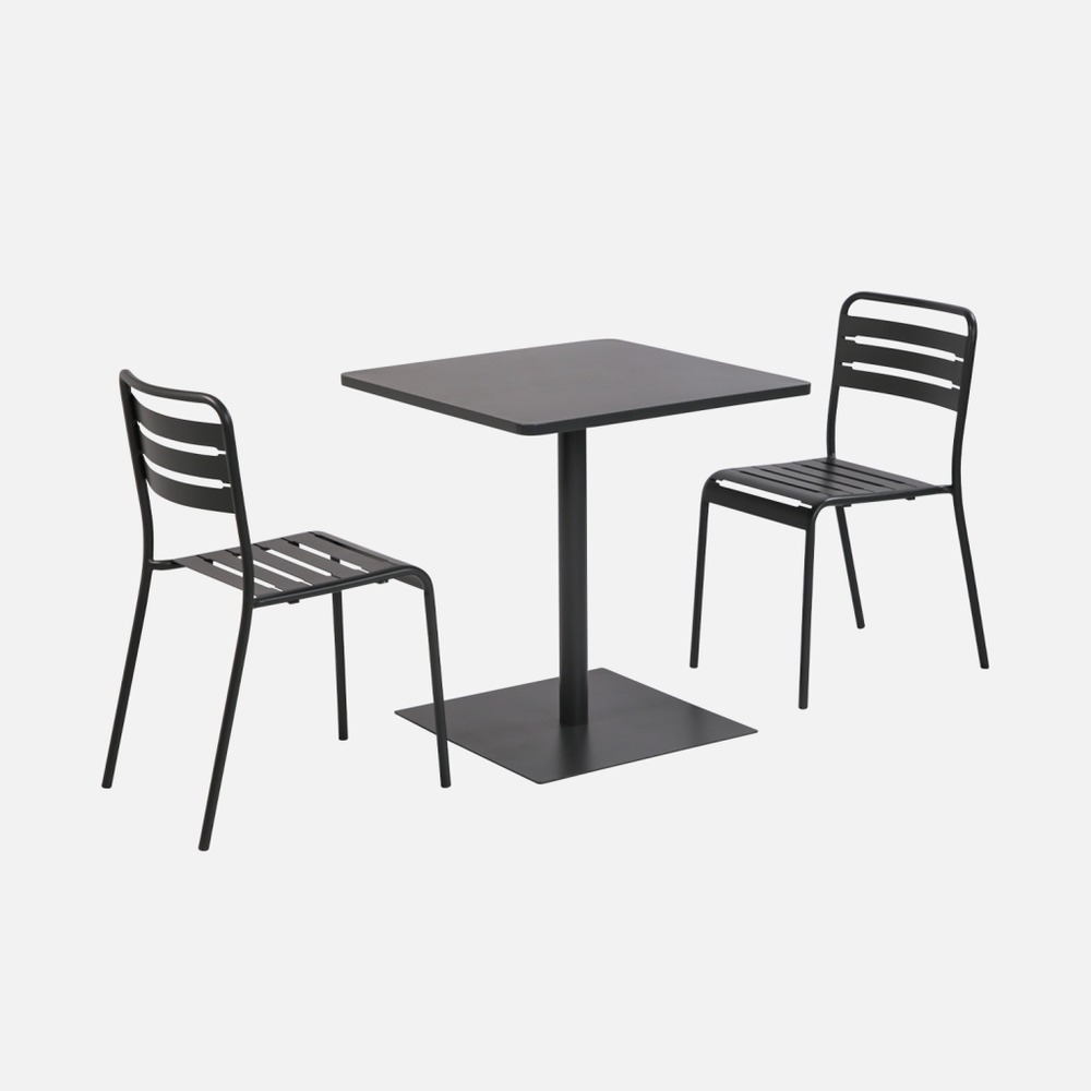 Table de jardin bistrot carré acier + 2 assises 70 cm - orea + amélia