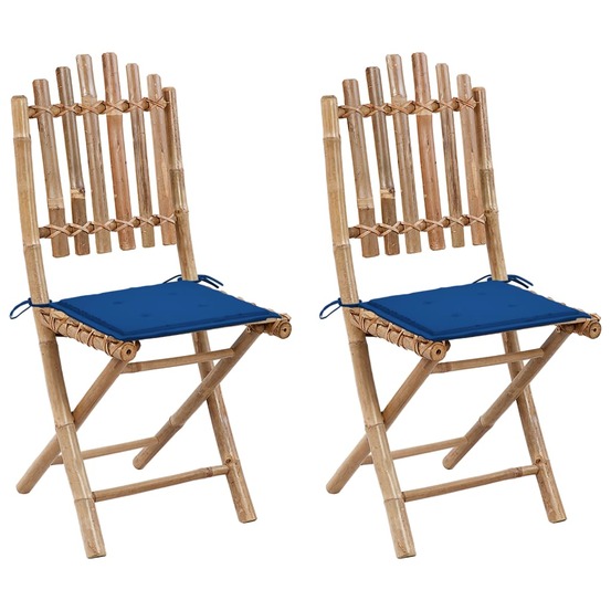 Chaises pliables de jardin lot de 2 avec coussins bambou