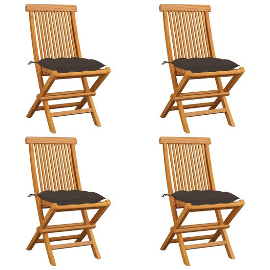Chaises de jardin et coussins taupe lot de 4 bois teck massif