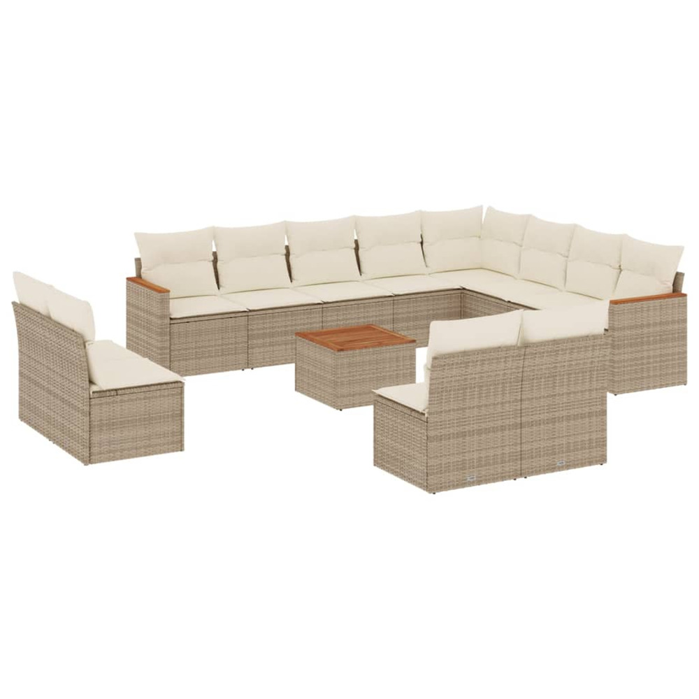Salon de jardin avec coussins 13 pcs beige résine tressée