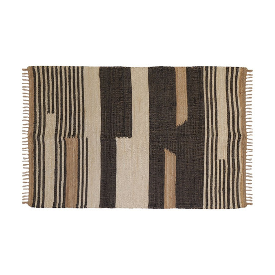 Tapis en jute naturel et coton naturel et teinté ethnique naturel et noir - 120