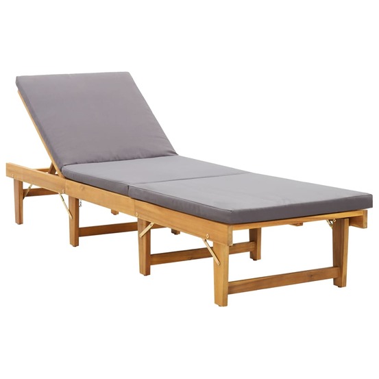 Transat chaise longue bain de soleil lit de jardin terrasse meuble d'extérieur pliante avec coussin bois d'acacia solide 02_0