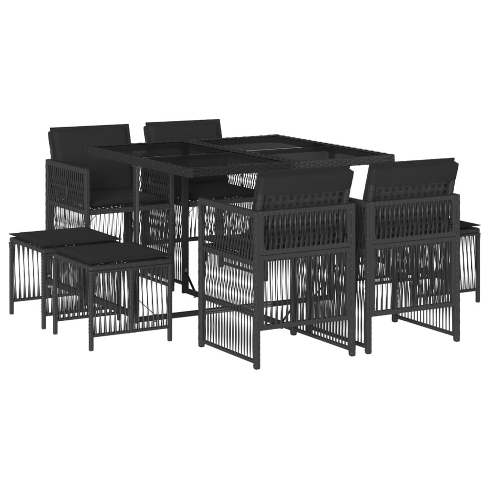 Ensemble à manger de jardin 9pcs coussins noir résine tressée