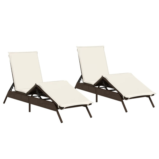Chaises longues avec coussins lot de 2 marron résine tressée