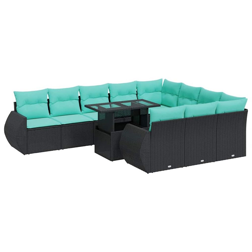 Ensemble de canapés de jardin 11 pcs et coussins rotin acacia