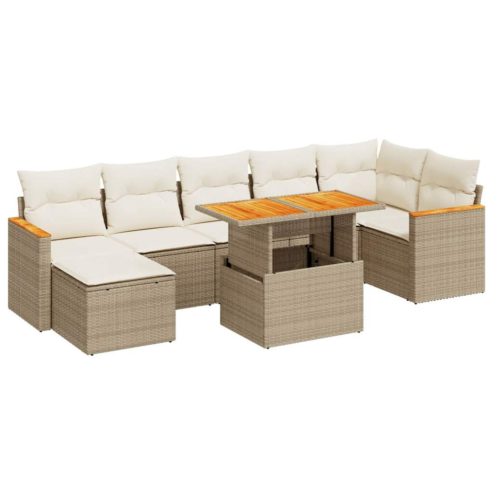 Salon de jardin avec coussins 8 pcs beige résine tressée acacia
