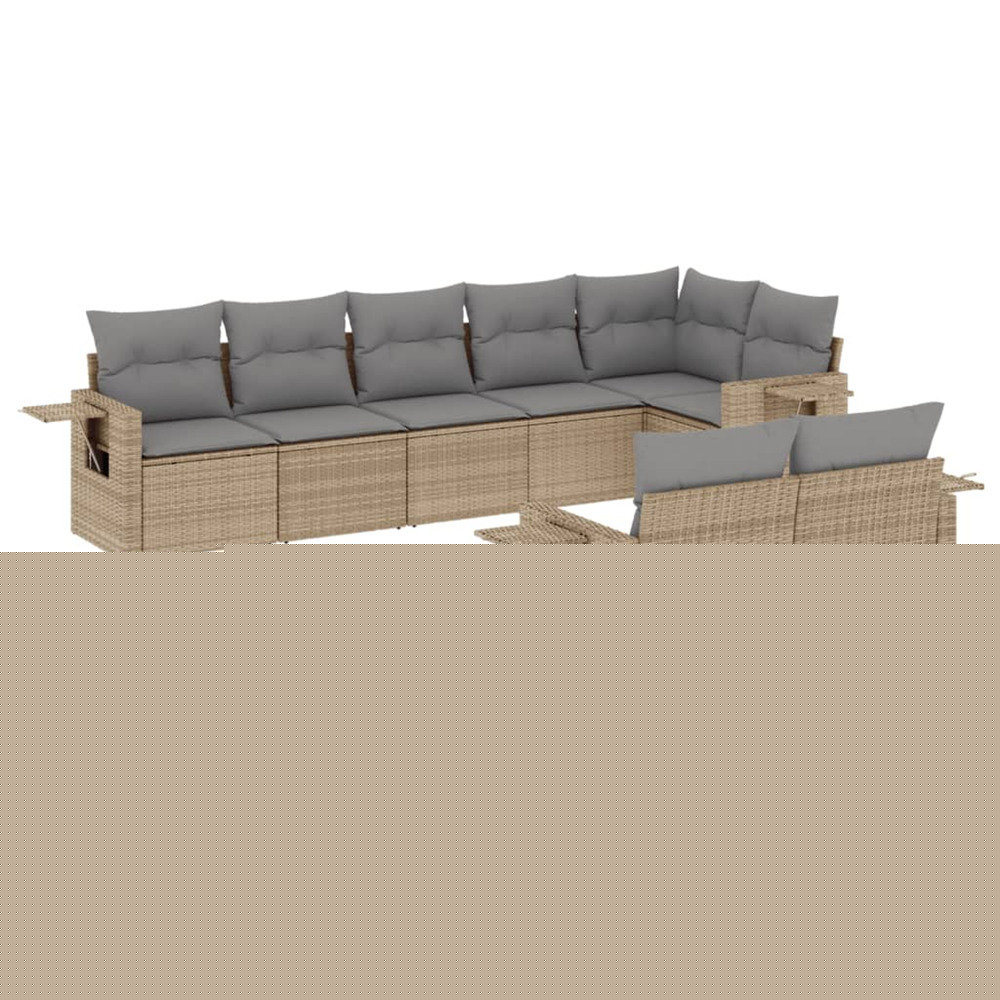 Salon de jardin avec coussins 8 pcs beige résine tressée