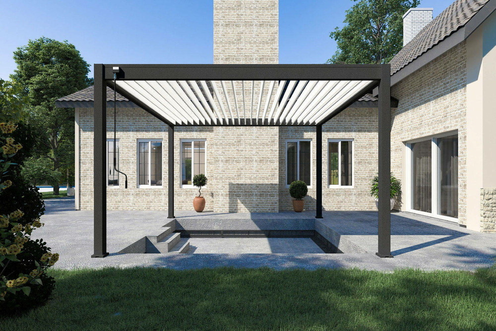Pergola bioclimatique autoportante bicolore - 400 x 400 x h. 258 cm
