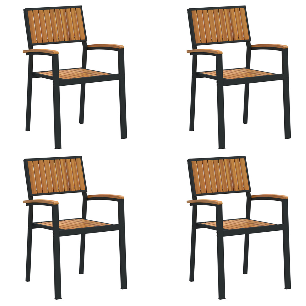 Chaises d'extérieur 4 pcs empilables en bois d'acacia noir et métal