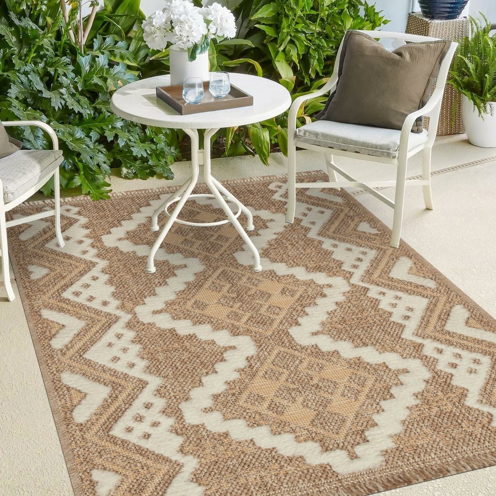 Tapis extérieur 120x170 tissé kilim marron et jaune zephyr