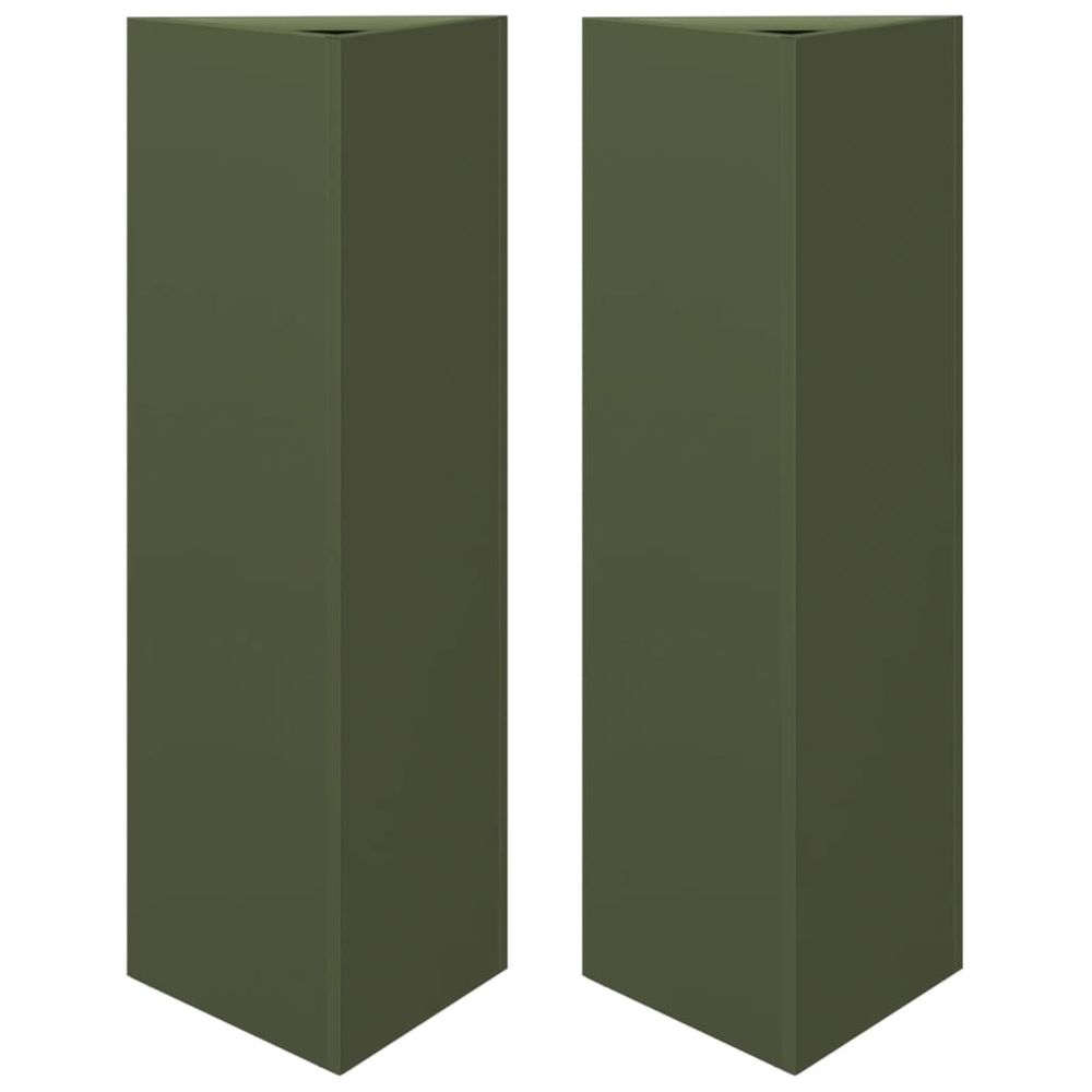 Jardinière d'extérieurs 2 pcs vert olive triangulaire 30x26x75 cm acier