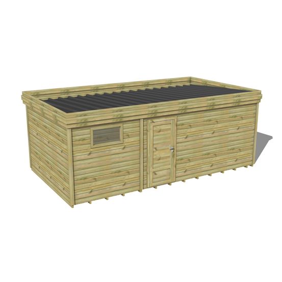 Abri de jardin bois pin traité autoclave 27mm - 6,395x3,44m / 22m2 - bac acier - plancher bois