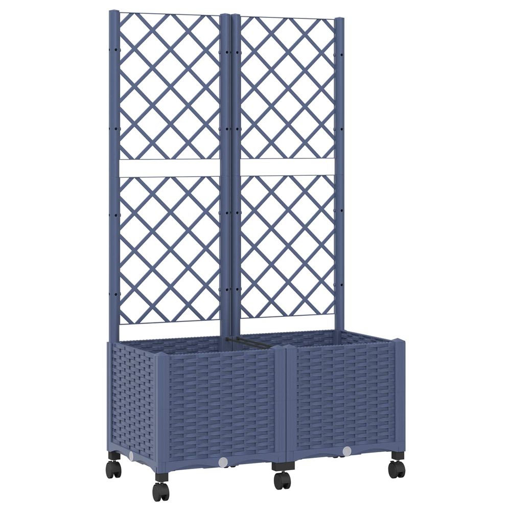Bac de jardin avec treillis et roues gris bleu 80 x 40 x 146 cm