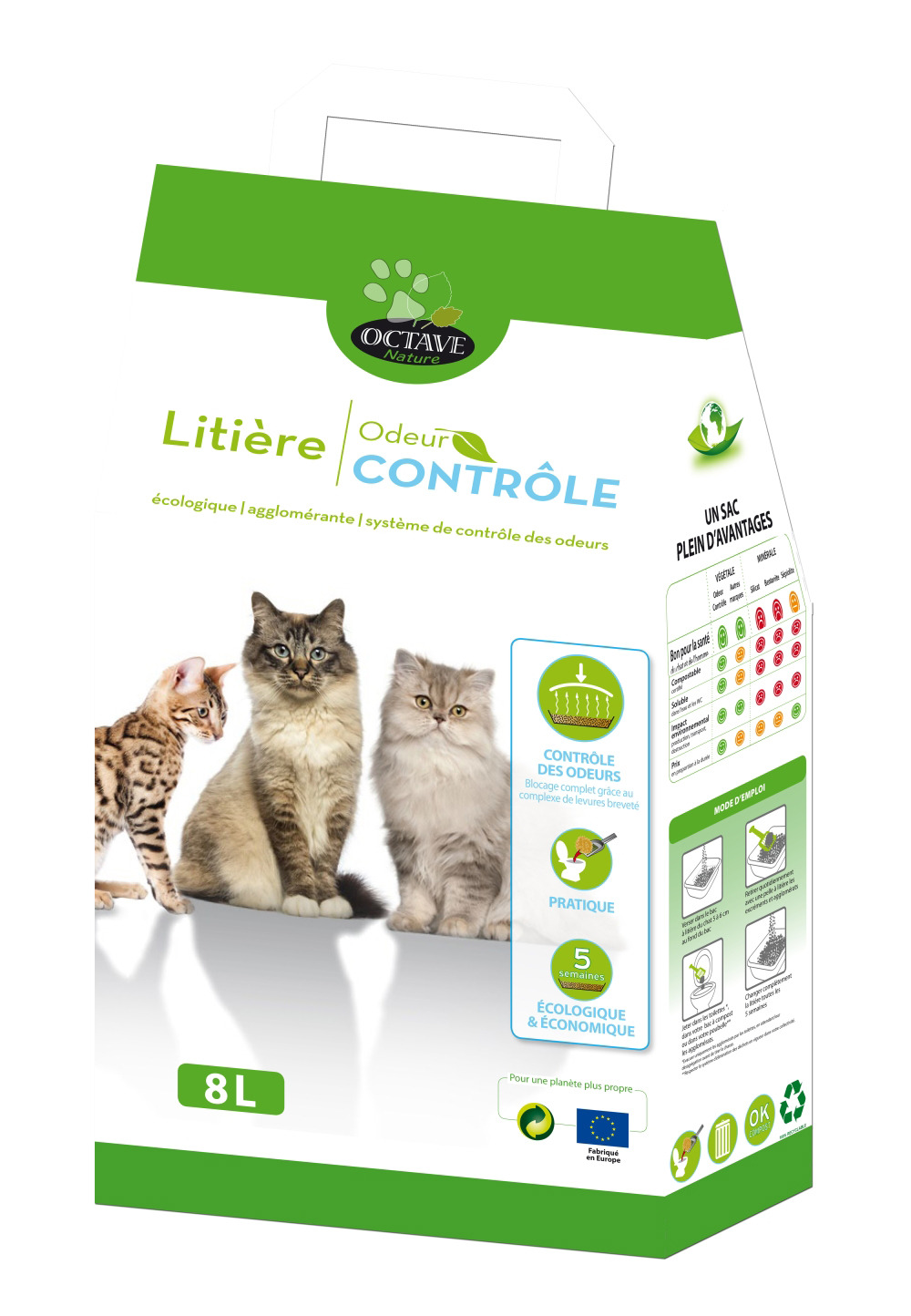 Octave nature - litière 100% naturelle & ecologique odeur contrôle 8l
