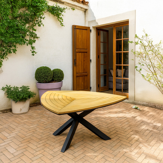 Table de jardin triangulaire en teck et aluminium coloris teck et anthracite