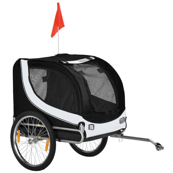 Remorque vélo pour chien moyen en acier oxford aéré avec fanion noir blanc 130cm