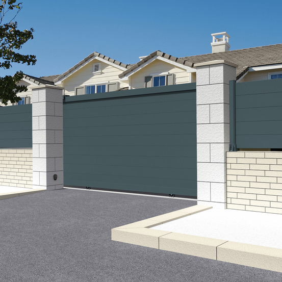 Portail coulissant motorisé plein l 4000 x h 1542 mm (gris anthracite stucturé ral7016st)